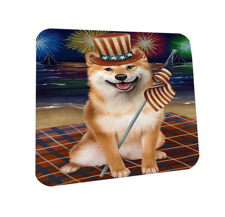 4th of July Independence Day Firework Shiba Inu Dog Coasters Set of 4 CST48968