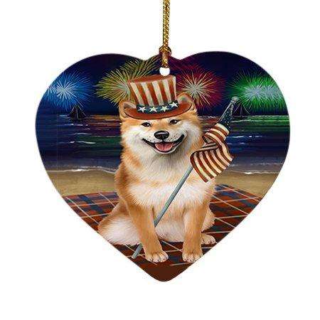 4th of July Independence Day Firework Shiba Inu Dog Heart Christmas Ornament HPOR49009