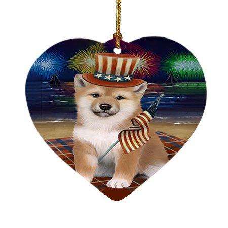 4th of July Independence Day Firework Shiba Inu Dog Heart Christmas Ornament HPOR49011