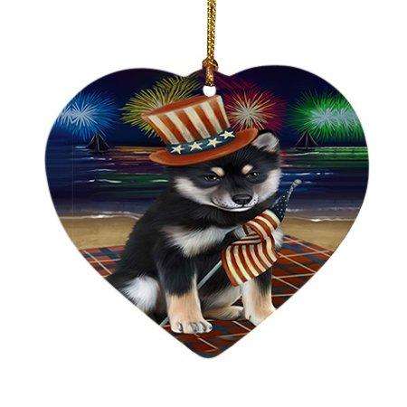 4th of July Independence Day Firework Shiba Inu Dog Heart Christmas Ornament HPOR49012
