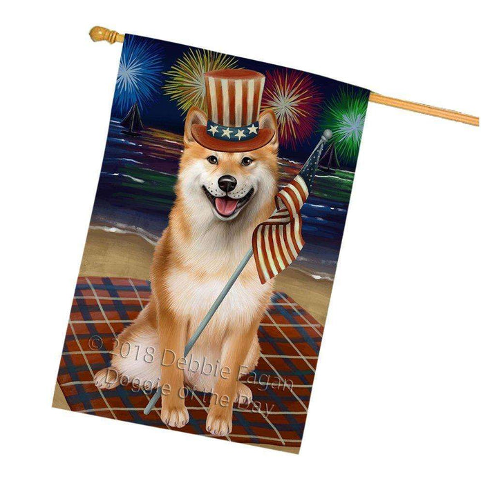 4th of July Independence Day Firework Shiba Inu Dog House Flag FLG48974