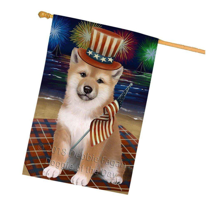 4th of July Independence Day Firework Shiba Inu Dog House Flag FLG48976