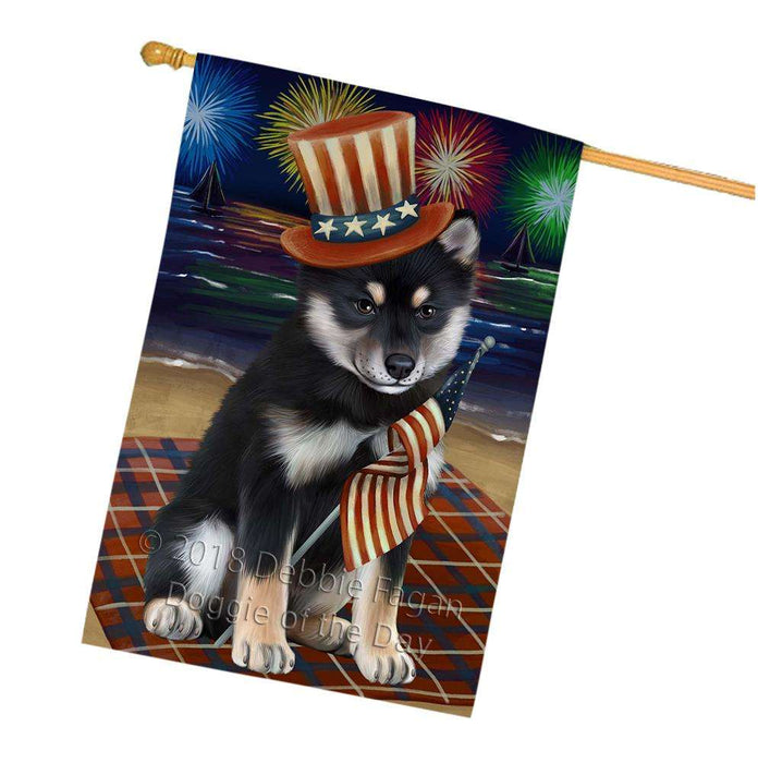 4th of July Independence Day Firework Shiba Inu Dog House Flag FLG48977