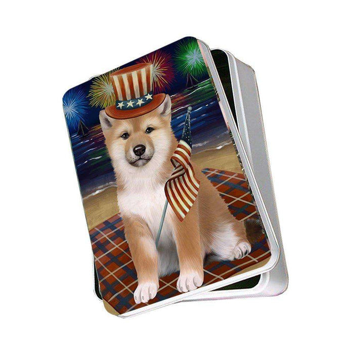 4th of July Independence Day Firework Shiba Inu Dog Photo Storage Tin PITN49011