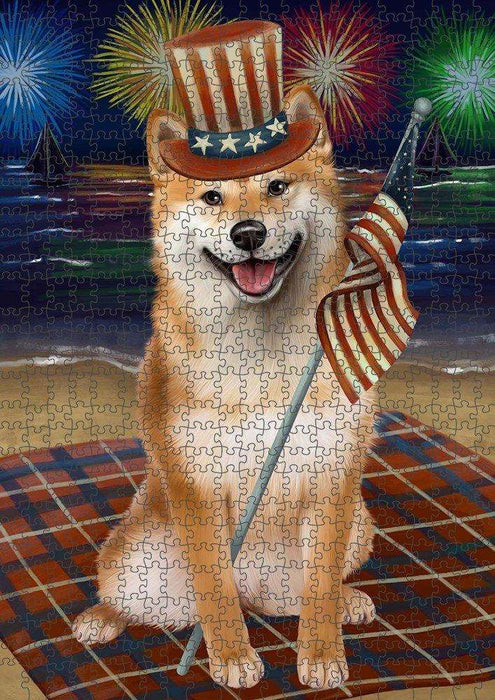 4th of July Independence Day Firework Shiba Inu Dog Puzzle with Photo Tin PUZL51210