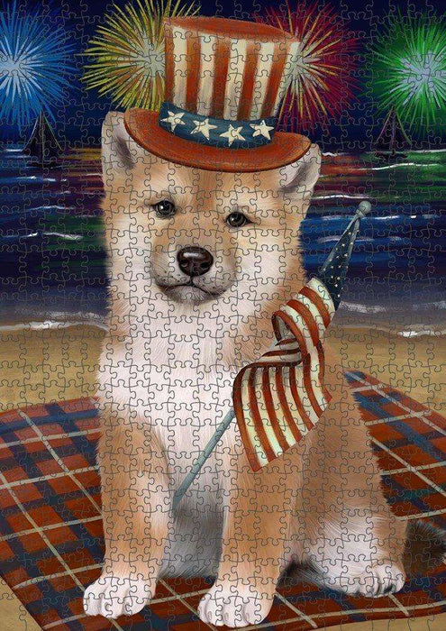 4th of July Independence Day Firework Shiba Inu Dog Puzzle with Photo Tin PUZL51216