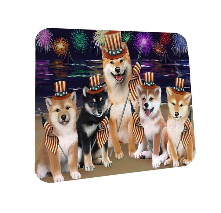 4th of July Independence Day Firework Shiba Inus Dog Coasters Set of 4 CST48969
