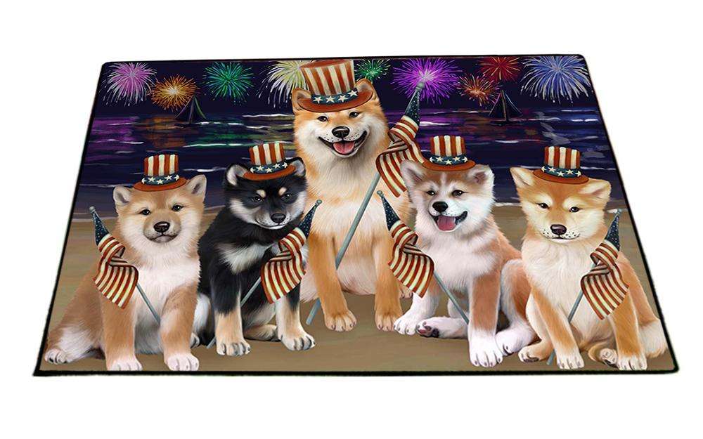 4th of July Independence Day Firework Shiba Inus Dog Floormat FLMS49479