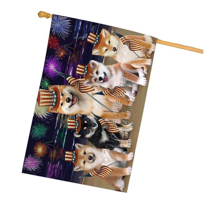 4th of July Independence Day Firework Shiba Inus Dog House Flag FLG48975