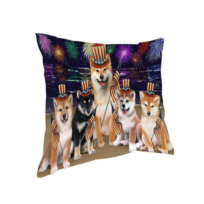 4th of July Independence Day Firework Shiba Inus Dog Pillow PIL51896