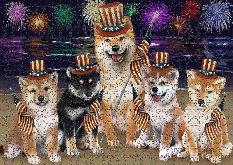 4th of July Independence Day Firework Shiba Inus Dog Puzzle with Photo Tin PUZL51213