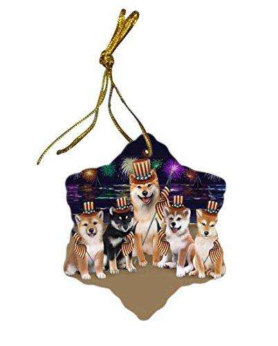 4th of July Independence Day Firework Shiba Inus Dog Star Porcelain Ornament SPOR49002