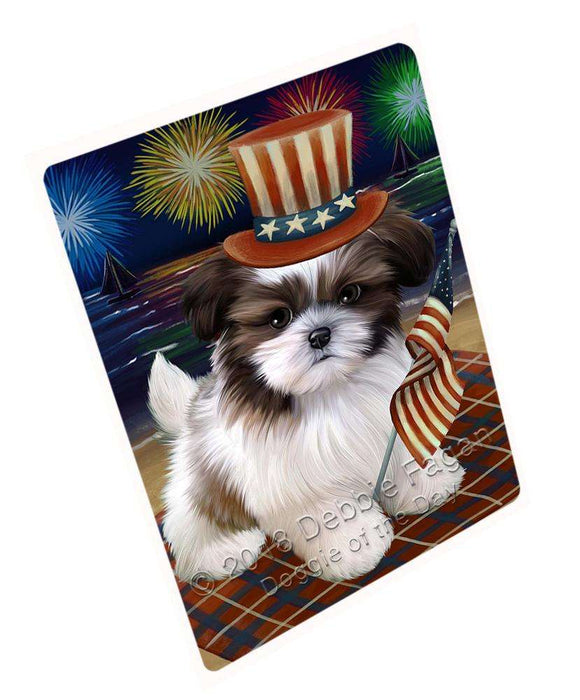 4th of July Independence Day Firework Shih Tzu Dog Blanket BLNKT56757 (37x57 Sherpa)