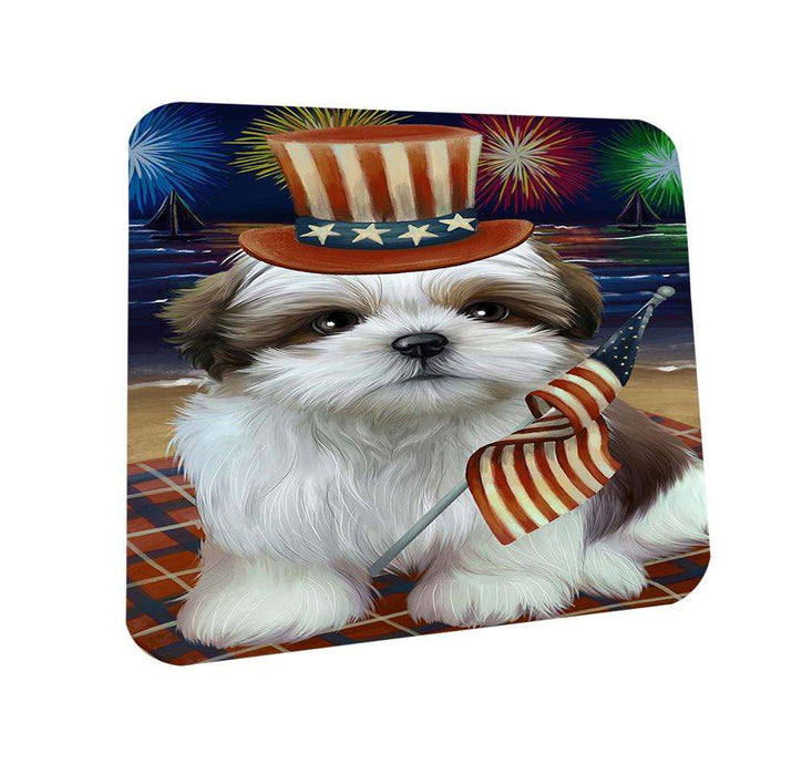 4th of July Independence Day Firework Shih Tzu Dog Coasters Set of 4 CST48975