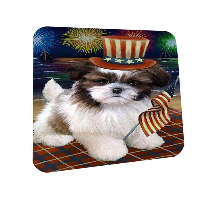 4th of July Independence Day Firework Shih Tzu Dog Coasters Set of 4 CST48976