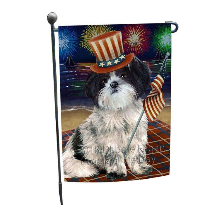 4th of July Independence Day Firework Shih Tzu Dog Garden Flag GFLG48922