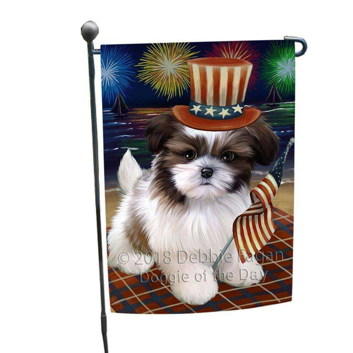 4th of July Independence Day Firework Shih Tzu Dog Garden Flag GFLG48926