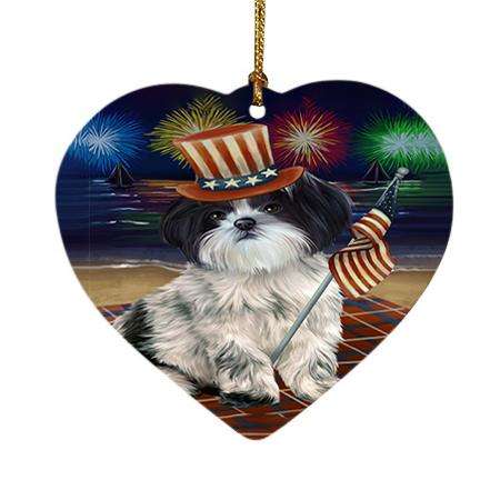 4th of July Independence Day Firework Shih Tzu Dog Heart Christmas Ornament HPOR49013