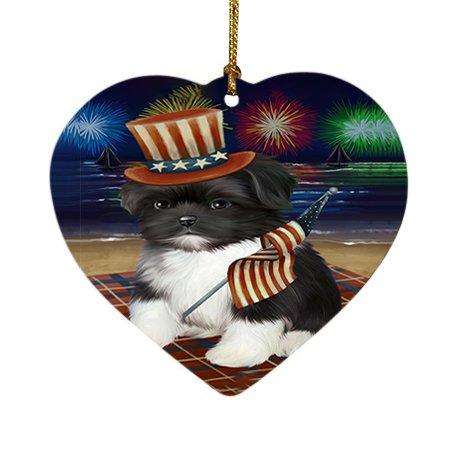 4th of July Independence Day Firework Shih Tzu Dog Heart Christmas Ornament HPOR49015