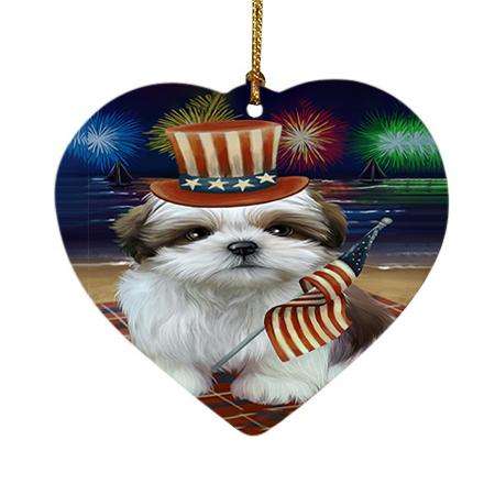4th of July Independence Day Firework Shih Tzu Dog Heart Christmas Ornament HPOR49016