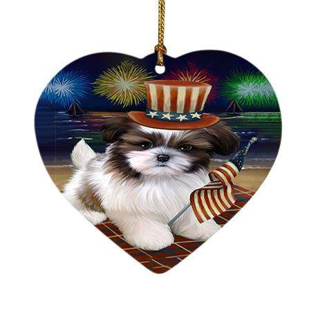4th of July Independence Day Firework Shih Tzu Dog Heart Christmas Ornament HPOR49017