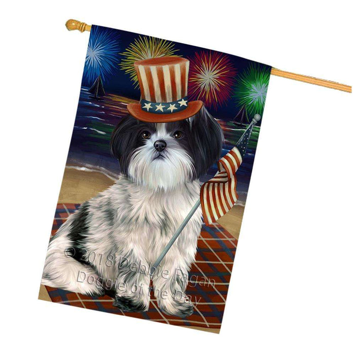 4th of July Independence Day Firework Shih Tzu Dog House Flag FLG48978