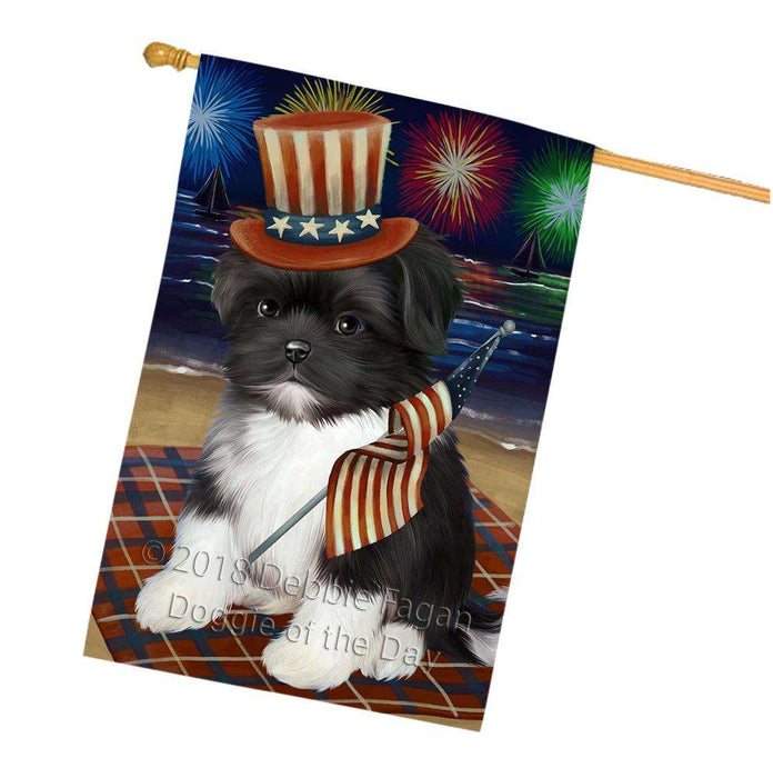 4th of July Independence Day Firework Shih Tzu Dog House Flag FLG48980
