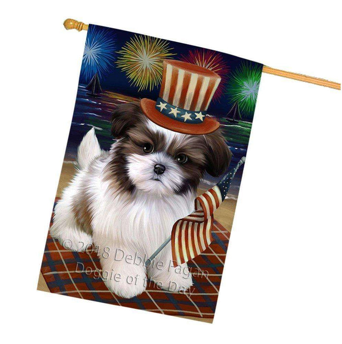 4th of July Independence Day Firework Shih Tzu Dog House Flag FLG48982