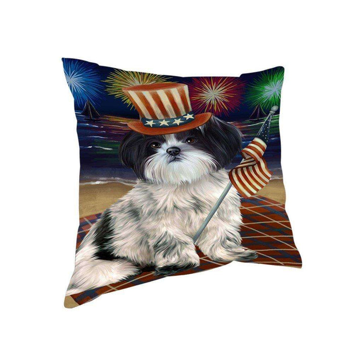 4th of July Independence Day Firework Shih Tzu Dog Pillow PIL51908
