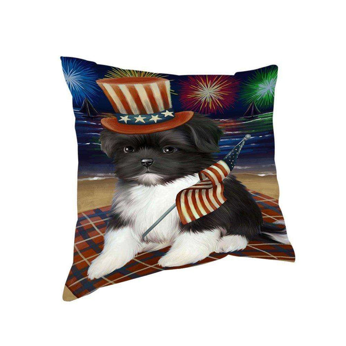 4th of July Independence Day Firework Shih Tzu Dog Pillow PIL51916