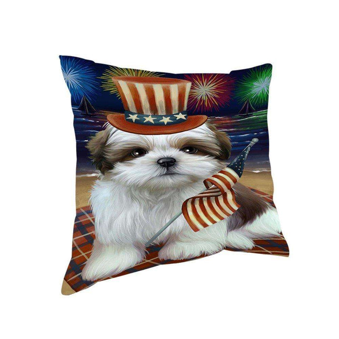 4th of July Independence Day Firework Shih Tzu Dog Pillow PIL51920