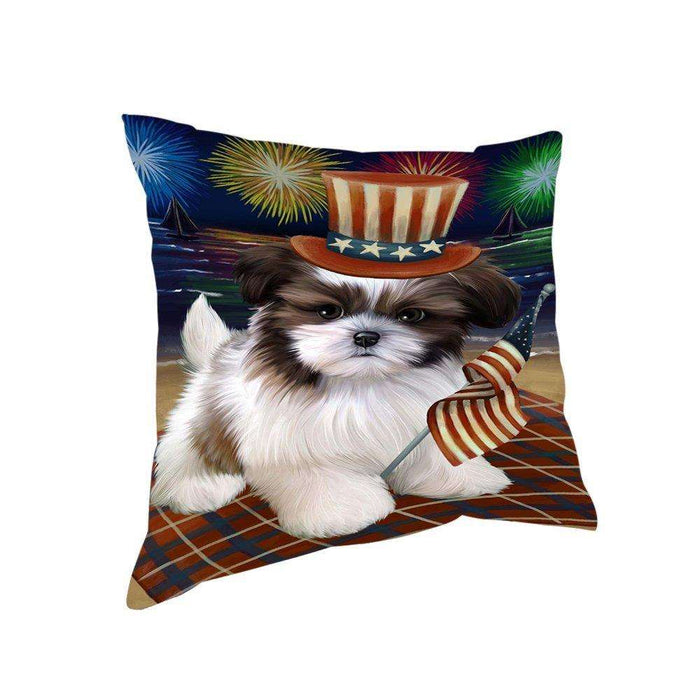 4th of July Independence Day Firework Shih Tzu Dog Pillow PIL51924
