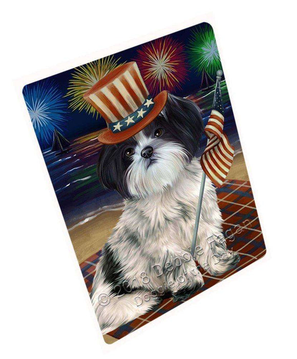 4th of July Independence Day Firework Shih Tzu Dog Tempered Cutting Board C50907
