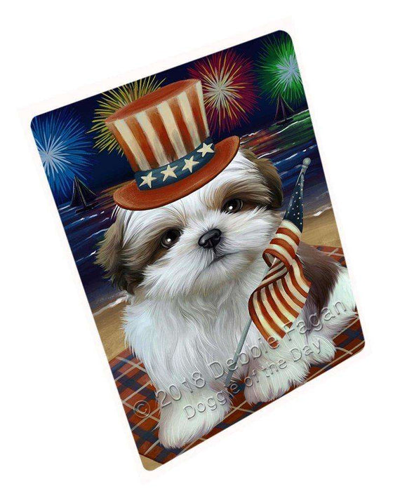 4th of July Independence Day Firework Shih Tzu Dog Tempered Cutting Board C50916