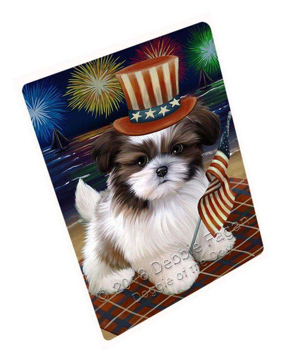 4th of July Independence Day Firework Shih Tzu Dog Tempered Cutting Board C50919