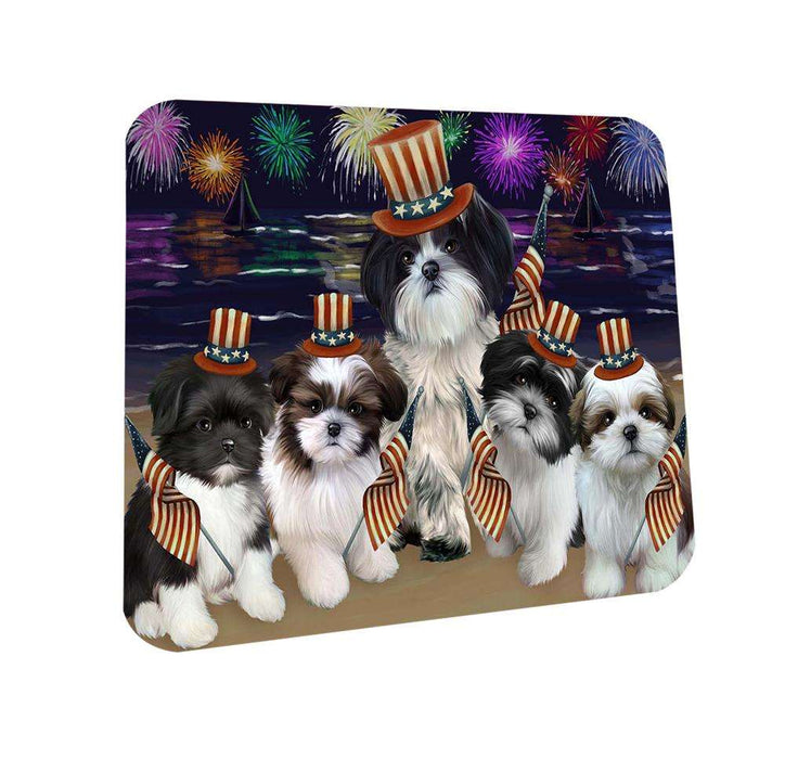 4th of July Independence Day Firework Shih Tzus Dog Coasters Set of 4 CST48973