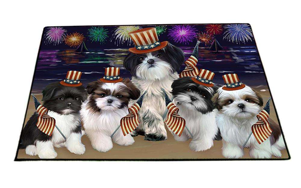 4th of July Independence Day Firework Shih Tzus Dog Floormat FLMS49482