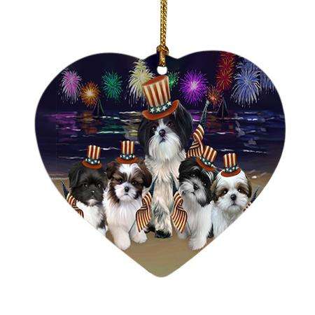 4th of July Independence Day Firework Shih Tzus Dog Heart Christmas Ornament HPOR49014