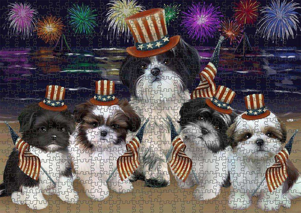 4th of July Independence Day Firework Shih Tzus Dog Puzzle with Photo Tin PUZL51225