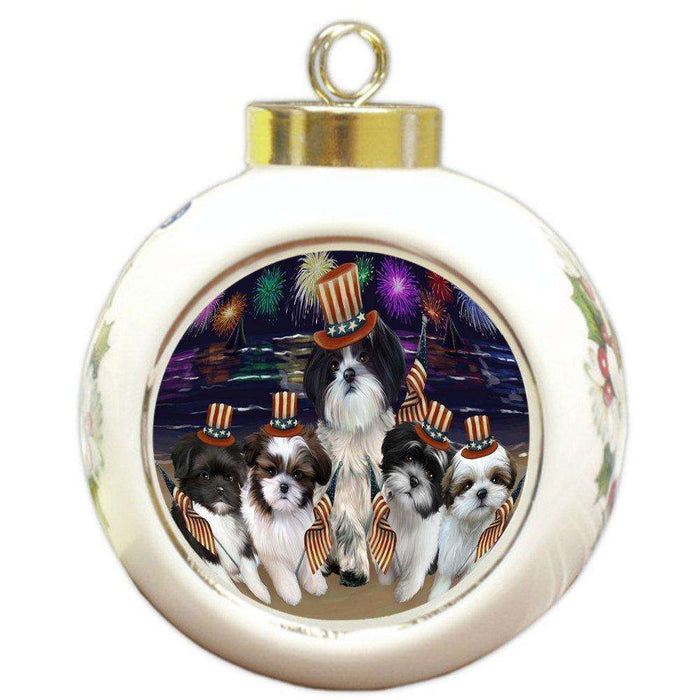 4th of July Independence Day Firework Shih Tzus Dog Round Ball Christmas Ornament RBPOR49014