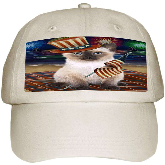 4th of July Independence Day Firework Siamese Cat Ball Hat Cap HAT60087