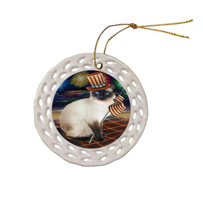 4th of July Independence Day Firework Siamese Cat Ceramic Doily Ornament DPOR52064