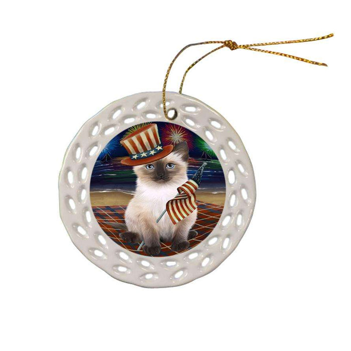 4th of July Independence Day Firework Siamese Cat Ceramic Doily Ornament DPOR52066