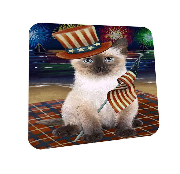 4th of July Independence Day Firework Siamese Cat Coasters Set of 4 CST52025