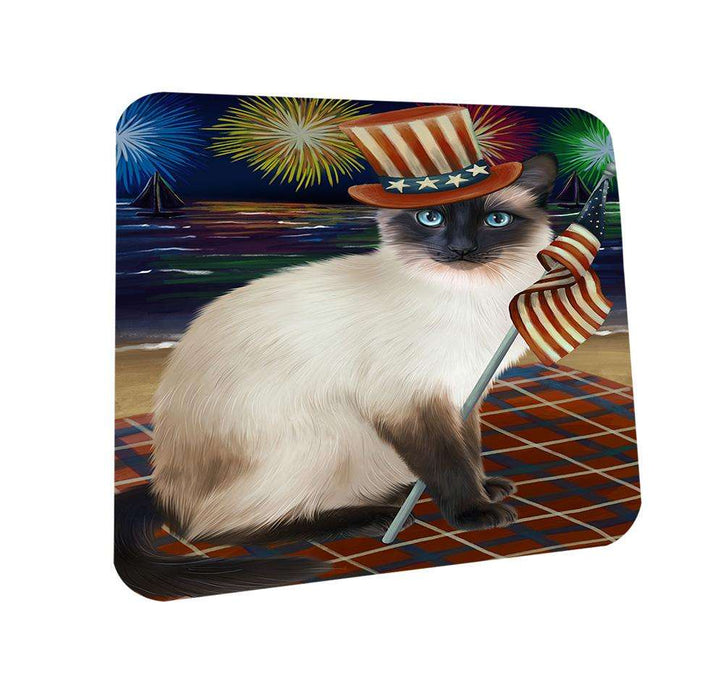 4th of July Independence Day Firework Siamese Cat Coasters Set of 4 CST52413