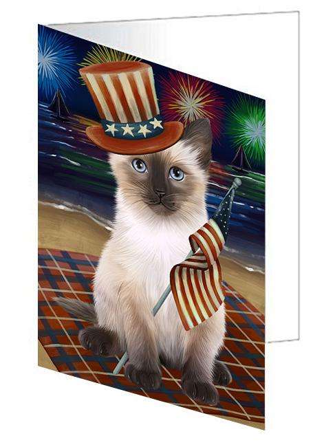 4th of July Independence Day Firework Siamese Cat Handmade Artwork Assorted Pets Greeting Cards and Note Cards with Envelopes for All Occasions and Holiday Seasons GCD61397