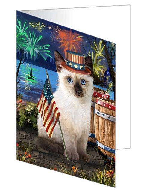 4th of July Independence Day Firework Siamese Cat Handmade Artwork Assorted Pets Greeting Cards and Note Cards with Envelopes for All Occasions and Holiday Seasons GCD66245