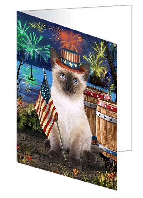 4th of July Independence Day Firework Siamese Cat Handmade Artwork Assorted Pets Greeting Cards and Note Cards with Envelopes for All Occasions and Holiday Seasons GCD66248