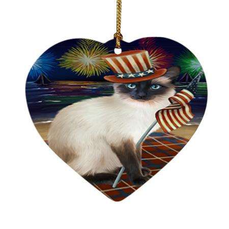 4th of July Independence Day Firework Siamese Cat Heart Christmas Ornament HPOR52064