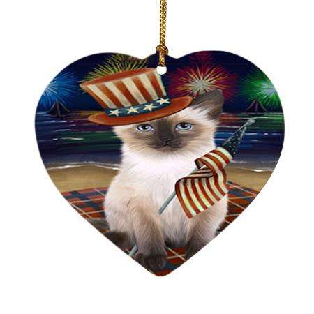 4th of July Independence Day Firework Siamese Cat Heart Christmas Ornament HPOR52066
